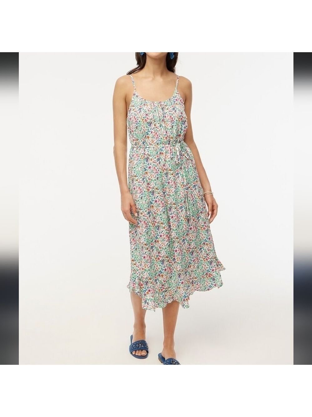 NWOT J. CREW Ditsy Floral Belted Ruffle Hem Midi Shirt Dress